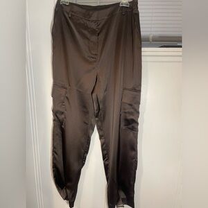 Bebe Chocolate Satin Cargo Trousers